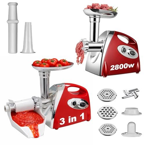 SOLEILUX Tritacarne Passapomodoro Elettrico 2800W Max 3 in 1 con Spremipomodoro e Tritaverdure, 3 Dischi in Acciaio Inox + Accessorio Kubbe, Multifunzionale per Carne e Verdure