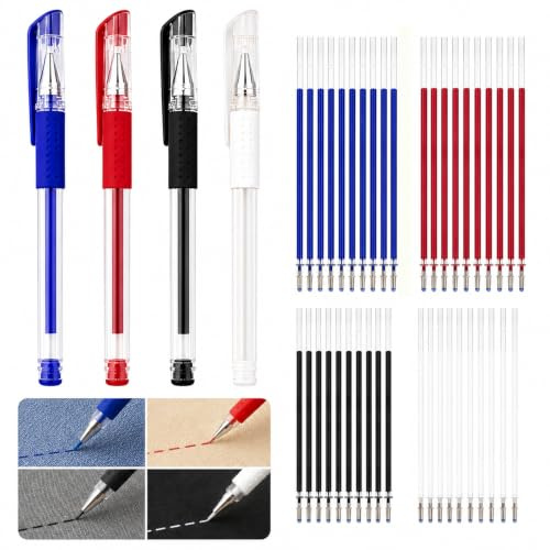 Carehabi Stylo Effaçable Chaleur Couture Lot de 4 Stylos avec 40 Recharges Alternative Craie Couture Accessoires Couture pour Tissu Feutre Textile Marqueur Effaçable 0,7 mm