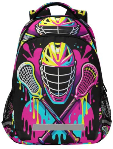 GuoChe skolryggsäck för barn bärbar dator bokväska | med reflekterande remsa 43 cm Lacrosse droppe glass lax hjälm pinnar sportspelare