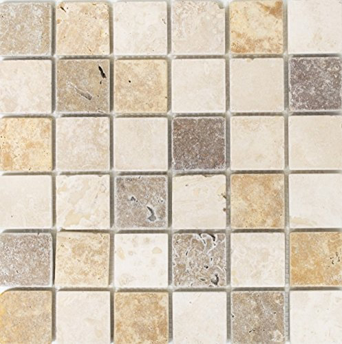 Mosaik Fliese Travertin Naturstein beige braun Chiaro + Noche Travertin für BODEN WAND BAD WC DUSCHE KÜCHE FLIESENSPIEGEL THEKENVERKLEIDUNG BADEWANNENVERKLEIDUNG Mosaikmatte Mosaikplatte