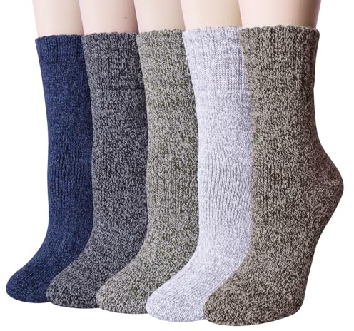 YSense 5 Pairs Womens Wool Socks Thick Knit Warm Winter Socks Cozy Comfy Gifts for Women