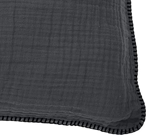 DONE Kissenhülle Kissenbezug Nayla Musselin-Stoff Schwarze Ziernaht 45x45cm oder 80x80cm - Baumwolle, Größe Kissen:45 x 45, DONE:Anthracite 3900