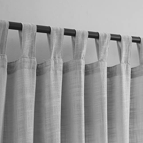 VOILYBIRD Grey Linen Semi Sheer Curtains Tab Top Light Filtering Elegant Curtains & Drapes for Living Room 52 x 96 Inches Long, Set of 2 Panels
