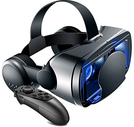 Casque de réalité virtuelle avec Lunettes 3D VR avec télécommande pour Films 3D & Jeux VR Système de Soins oculaires réglable pour Les élèves Anti-Bluelight pour Smartphones iOS & Android (Noir) (C)