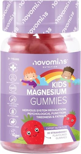 Magnesium Gummibärchen Kinder – 30 Gummis – 546 mg Magnesium Citrat für Kinder mit 60 mg MG – Vegan & Glutenfrei Komplex – 1 Monatsvorrat - Vitamine Kinder - Novomins