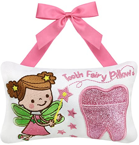 free-space Tooth Fairy Pillow Embroidery Girl Gold Shiny Teeth With Pocket Tooth Fairy Souvenir Collection Kids Gifts (Girl)
