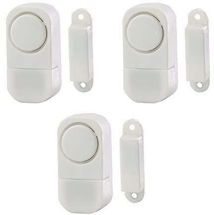 D.A.Y. Republic Personal Home Security Window & Door Alarm Bells, Set of 3, Self Adhesive Wireless Sensor Burglar 85DB Alarm, Batteries Included
