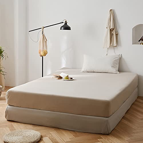 Lanqinglv Beige Spannbettlaken Bettlaken 90x200 cm bis 25-30 cm Steghöhe Boxspringbett Topper 110g/m² Mikrofaser Weiche Jersey Boxspringbett Spannbetttuch Leintuch