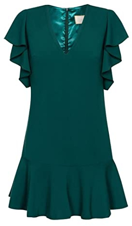 Swing Fashion Megan | Dunkelgrün | M Coctel de Mujer Festivo Fiesta Verano Noche Volantes Casual | Mini Vestido Elegante | Cuello en V | Manga Corta | Verde Oscuro | 38