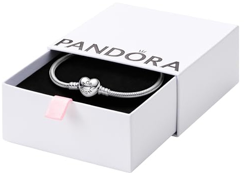 PANDORA Moments Heart Clasp Snake Chain Bracelet - Compatible with PANDORA Moments Charms - Gift for Her - Sterling Silver & Shine - With Gift Box - 6.7