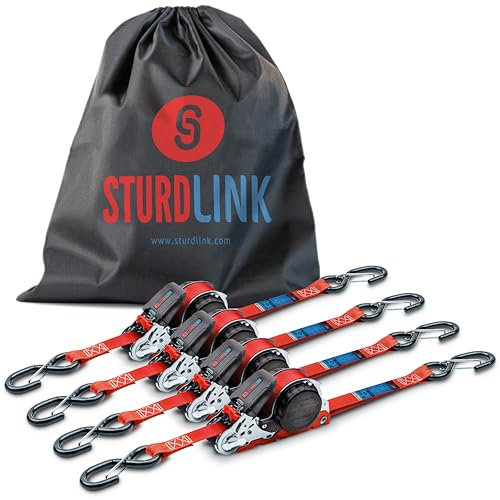 Automatische Spanngurte 5m 25mm mit S Haken 350kg/700kg | 4er-Pack Zurrgurte mit Ratsche und Automatischer Spanngurtaufroller/Spanngurtwickler | Für Transporter Nutzfahrzeug Lieferwagen Anhänger LKW