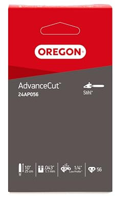 Oregon Mini Catena Compatibile con Motoseghe Stihl con Barra di Guida da 10 pollici (25 cm), Passo da 1/4, 56 Maglie di Trasmissione, Calibro da 1,1 mm, Assicura un Basso Contraccolpo (24AP)