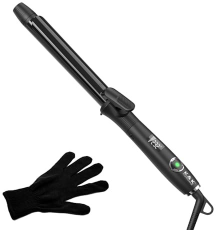 K&K Signature K&K - Ferro arricciacapelli da 25 mm, con rivestimento in ceramica, con rivestimento in ceramica, cavo girevole a 360° (25 mm)