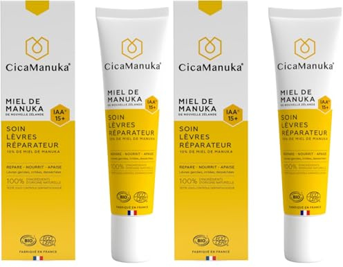 CICAMANUKA - Soin lèvres réparateur au miel de Manuka IAA15+ - Favorise la réparation des lèvres - Certifié Bio - 15ml (Lot de 2)