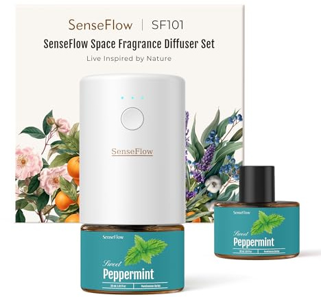 SenseFlow Aroma Diffuser für Ätherische Öle SF101, Wasserloser Ultraschall Duftstecker Raumduft, 100% pflanzlich Lufterfrischer, 120-Tage Aroma für Zuhause, Hotel - bis zu 100 m² - Neroli