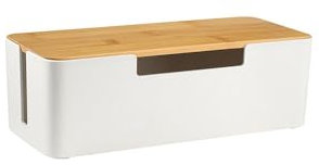 BUYSK ABS Cord Organizer Box mit hölzernem Deckel, Kabel-Management-Box für Power Strips oder Surge Protectors, Desk Cable Tidy Box für Büro Home (Weiß)