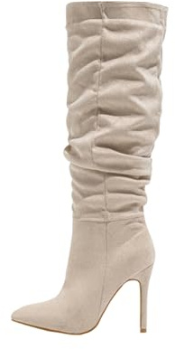 Stivali Alti Fino al Ginocchio in Finta Pelle Scamosciata con Tacco a Spillo e Dita a Punta da Donna, Stivali Alti Sexy con Tacco Alto, Stivali Invernali alla Moda con Tacco Largo,Beige,38 EU