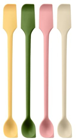 Juego de 4 espátulas de silicona para hornear de doble extremo, raspador de tarro de mantequilla de doble cabeza de 26 m, juego de espátulas para hornear, raspador de silicona de mango largo para