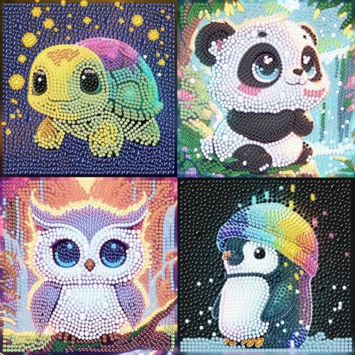 4 Pezzi Diamond Painting per Bambini, Disegni con Perline da Attaccare, DIY Kit Pittura Diamante Regalo per Bambini 6 7 8 9 10 Anni (15x15 cm)
