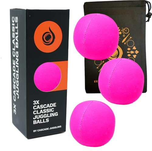 3 x Pro 115g Cascade Neon Classic Thud Juggling Balls & Bag - Set of 3 Juggling Balls (Pink)