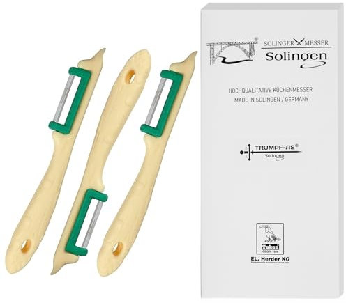 Trumpf-As 3er Set Solinger Spargelschäler – Edelstahl, extrem scharf, für Rechts- & Linkshänder, rostfrei, Sparschäler, Gemüseschäler, Original Made in Germany/Solingen