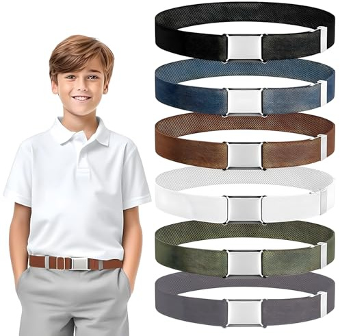 Veszoen 6 Piezas Cinturón Para Niños, Cinturón Elástico Niño Ajustable Cinturón Ajustable Con Hebilla para Niños y Niñas, para Vestidos, Pantalones, Jeans