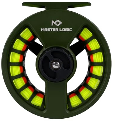 MASTER LOGIC Fly Fishing Reel 5/6wt - Aluminum Alloy Fly Reel with Pre-Loaded Yellow Line Combo, Durable Lightweight Design for Freshwater/Saltwater(Matt Green)