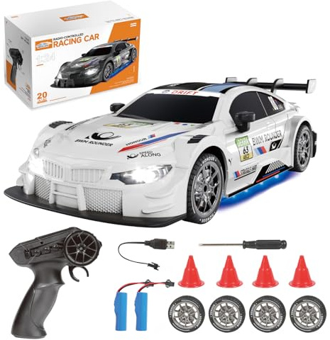 Siereolly Coche teledirigido 1:24 Escala Drift Car 4WD 2,4 GHz RC Drift Auto 20 KM/H Coche de carreras de alta velocidad con dos baterías, luces LED
