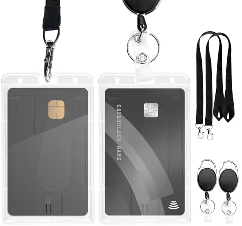 2 Set de porta tarjetas identificativas con correa, portatarjetas identificación transparentes con lanyard tarjeta llavero retráctil, portatarjetas para oficina y escuela