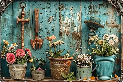 Placa de metal retro con flores, ramo botánico, vintage, para estilo rústico francés, baño, jardín, casa de campo, cafetería, decoración de pared, idea de regalo para mujeres, 20 x 30 cm (flores-5)