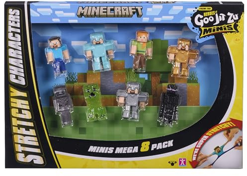 Heroes of Goo Jit Zu Minecraft Mini Actionfigures Confezione da 8 - Figure giocattolo elastiche e pieghevoli per fan di Minecraft 4+ anni.