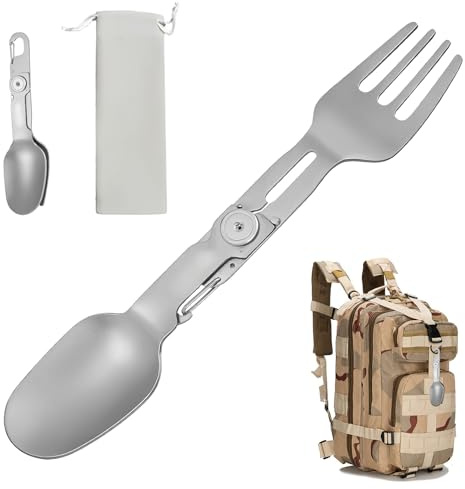 Posate da campeggio 2 in 1, pieghevoli, in titanio, ultraleggere, combinazioni di cucchiaio e forchetta, materiale antiruggine, compatte e salvaspazio, per escursioni, campeggio, attività all'aperto