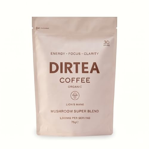 DIRTEA Coffee with Organic Lion's Mane - Starter Size | 75g - 30 Servings | 100% Arabica with B6, B12 & Folic Acid | 1,000mg per Serving