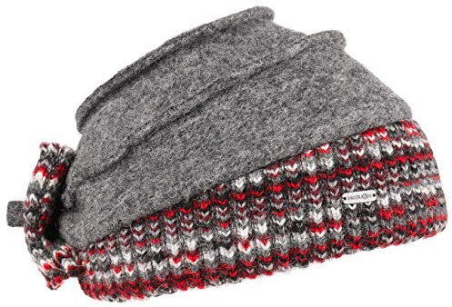 McBurn Jolate Walkmütze mit Strickrand Mütze Damenmütze Wintermütze Strickmütze Damen - Made in Italy Wollmütze Herbst-Winter - One Size grau-rot