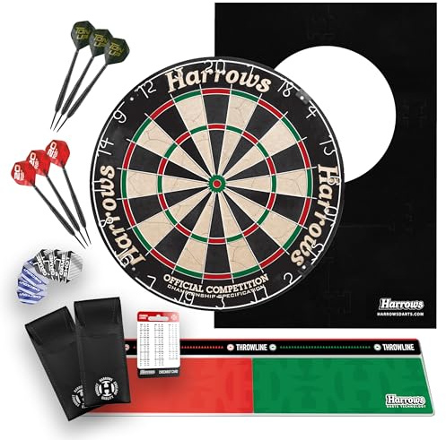 Harrows XL Dartboard Surround – Großer 6-teiliger Wandschutzring oder komplettes Premium XL Darts-Bundle mit Board, Trophäe-Darts & Oche – Optionen für Zuhause, Club & Geschenke (Bundle)
