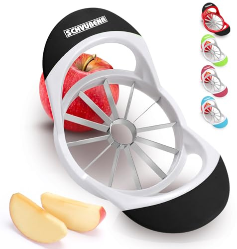 SCHVUBENR Cortador de manzanas de 4.3 pulgadas, 12 cuchillas – Cortador profesional de manzanas – Descorazonador de manzanas de acero inoxidable – Cortador y descorazonador de manzanas súper afiladas