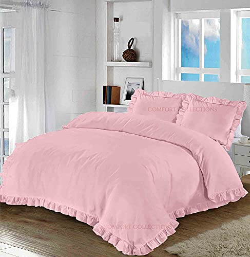 Comfort Collections Santiago Ruffle Frill Edge Design Plain Duvet Cover and Pillow Cases Bedding Set Blush Pink Double 200cm x 200cm Approximate