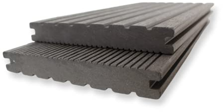 Gartenwelt Riegelsberger - Lame de terrasse WPC profil plein Anthracite – 190 cm – 145 x 20 mm – BPC Lame massive utilisable des deux côtés – rainurée – facile à entretenir et résistante aux