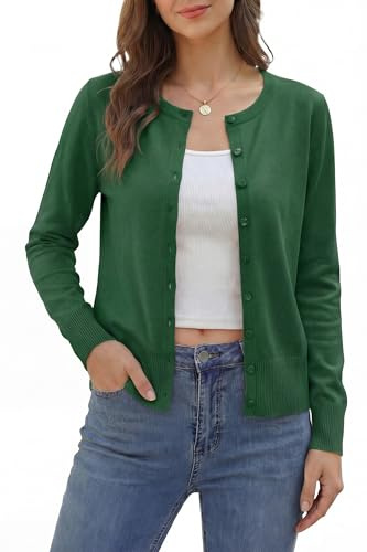 VOTEPRETTY Cardigans for Women UK Lightweight Ladies Short Top Sweater Knitwear Shrugs(Green,M)