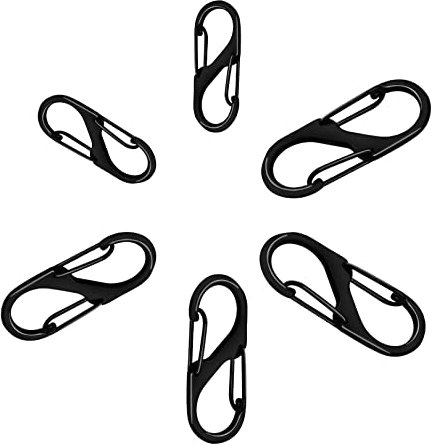 Gunwon 6pcs S Carabiner Keyring Clip, Small Dual Spring Opening Keychain, S Ring Locking Carabiner Buckle Double Clip Hook for Outdoor Hiking Fishing Camping (3 Sizes, Black)