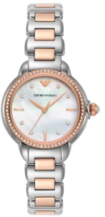 Emporio Armani Orologio da donna, movimento a tre lancette, orologio in acciaio inossidabile con cassa da 32 mm, Argento/Oro Rosa (2T Silver/Rose)