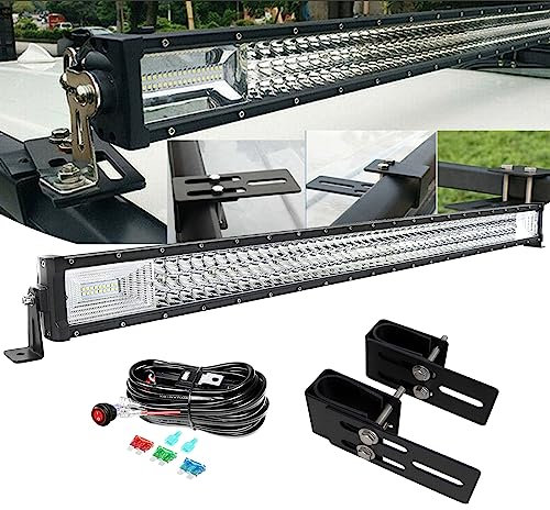 PICAA 50 Zoll 648W LED Lightbar mit Gepäck Halterung Kabelbaum Kit, Tri-Reihen LED Arbeitsscheinwerfer Lichtbalken 12V 24V Lichtleiste Auto Offroad 4x4 Zusatzscheinwerfer