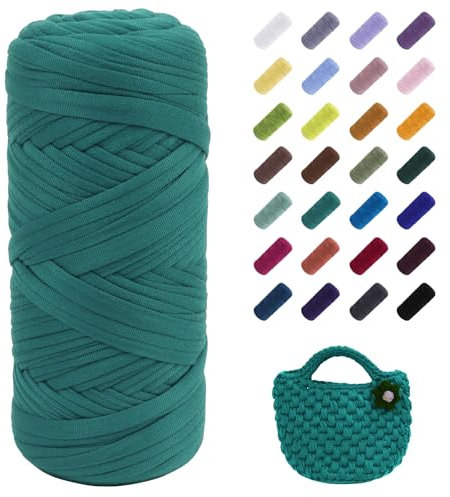 Uiopa T-Shirt Yarn, 200g/196ft Elastic Fabric Cloth Knitting T Shirt Yarn, Grass Green Thick Crochet Fabric Ribbon for Crocheting Bags/Baskets/Rugs, Home Decor, DIY Crafts