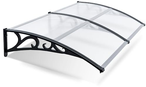Jopassy Auvent pour Porte d'entrée 200 x 100 CM, Toit de Porte d'entrée en Aluminium et Polycarbonate, Porte d'entrée Trapézoïdale, Auvent en Tôle Trapézoïdale, Protection Contre la Pluie, Balcon