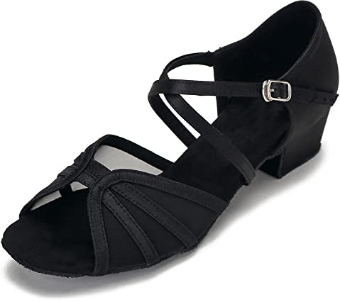 CLEECLI Low Heel Ballroom Dance Shoes Women Latin Salsa Practice Dancing Shoes 1.5 Inch Heel ZB14(11,Black)…
