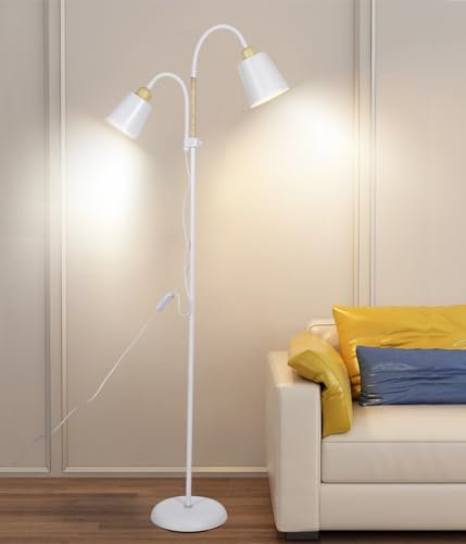 ANTENLICHT Stehlampe mit leselampe Wohnzimmer VILI | E27 Fassung max. 60W | 360° Schwenkbare 2 Lampenköpfe Stehleuchte | moderne Metall Sofa Lampe mit Höhe 159 cm | für Schlafzimmer Weiß ohne Birne