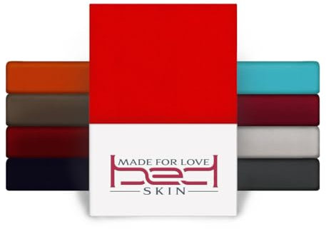 BedSkin Jersey Spannbettlaken 200x200cm - 100% Baumwolle Spannbetttuch/Bettlaken, Matratzenhöhe bis 30 cm - Rot