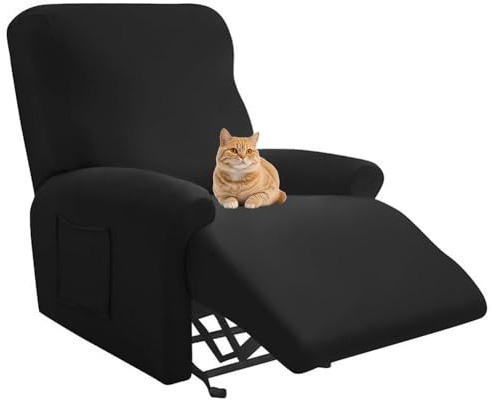 Chickwin Sesselschoner für Relaxsessel 1 Sitzer - Fernsehsessel Bezug mit Taschen, Elastisch Polyesterfaser mit Armlehne (Schwarz)