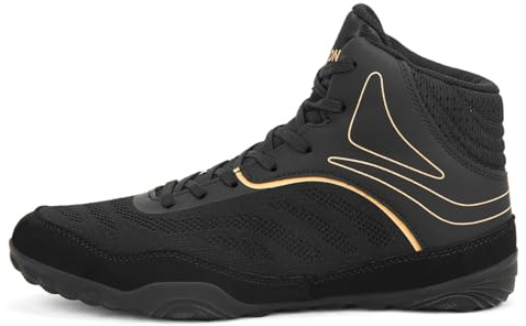 ZHENSI Zapatos De Boxeo Hombre, Botas De Lucha Ligeras Antideslizantes para Combate Fitness Entrenamiento Cruzado En Interiores,Negro,43.5 EU