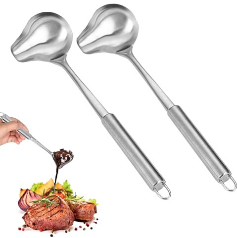 2 Stück Soßenlöffel 30.2cm,Saucenlöffel Mit Schnaupe,Edelstahl Soßenkelle,Soßenkelle mit Ergonomischem Griff,Suppenkelle Edelstahl Für Suppensoßen Bratensoßen Dressings Küche Kochwerkzeug(Silber)